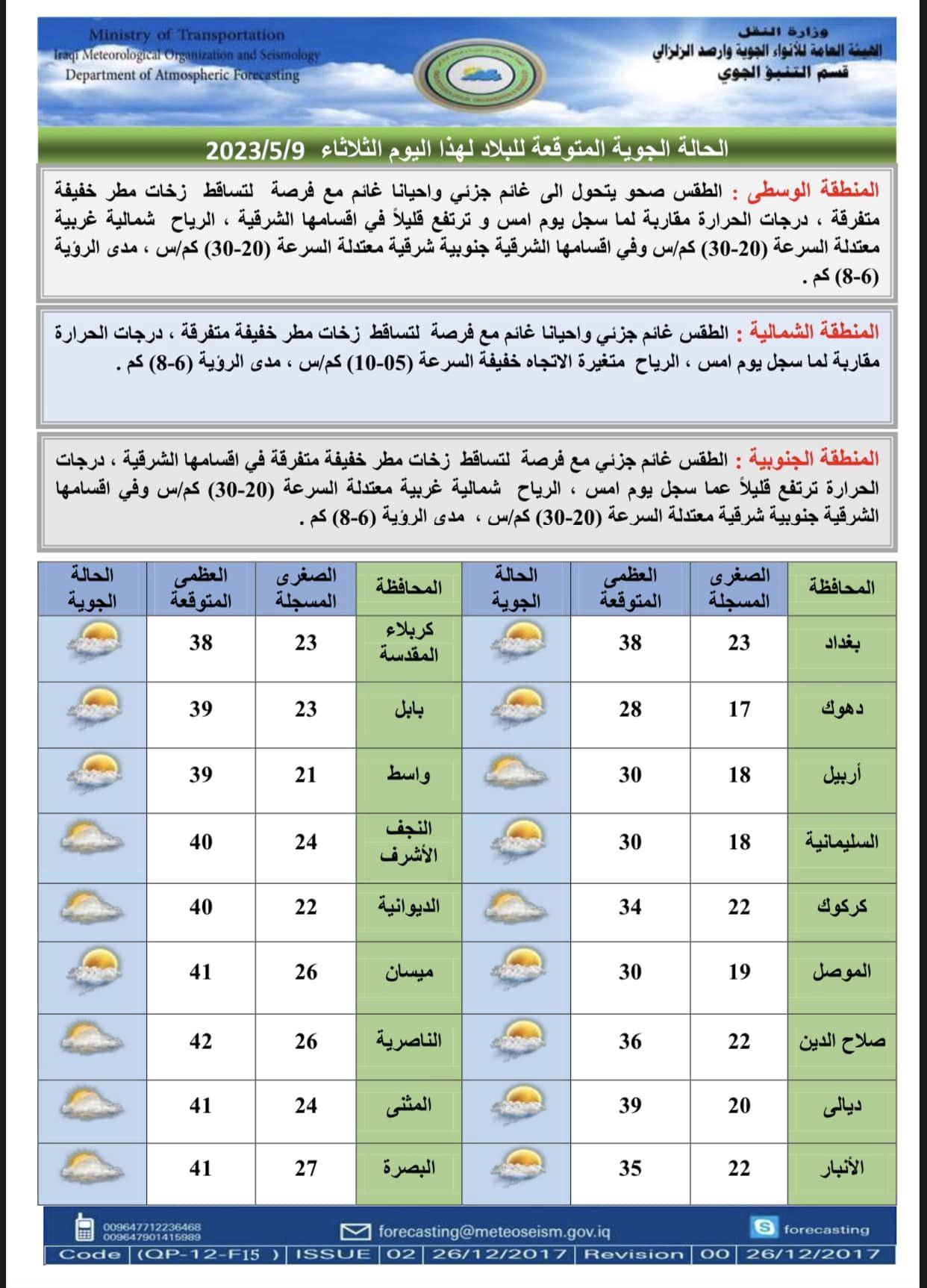 طقس العراق: أجواء غائمة وأمطار محتملة في عموم البلاد