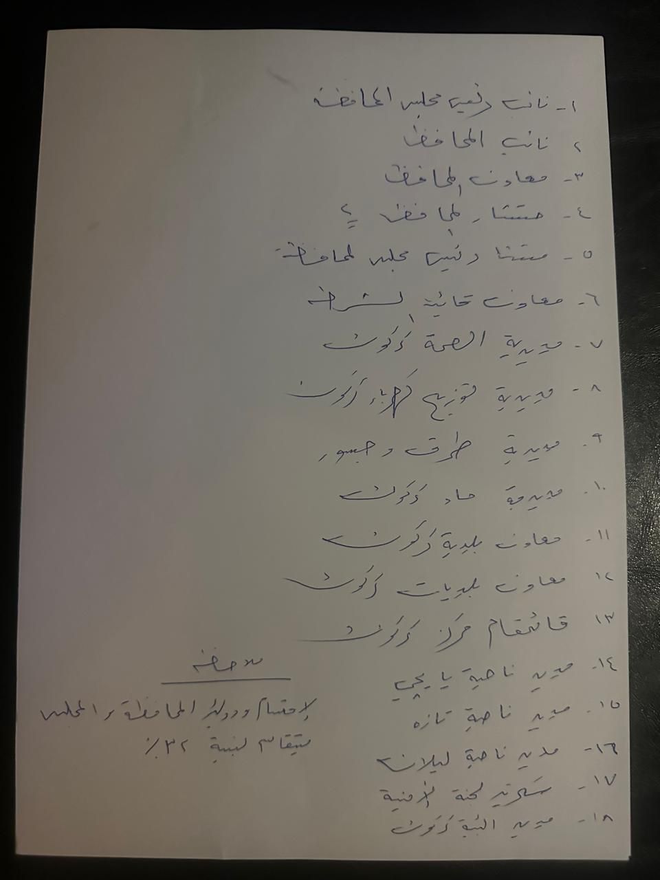 تفاصيل الصفقة بخط اليد.. 18 منصباً للتركمان بينها قائمقام كركوك