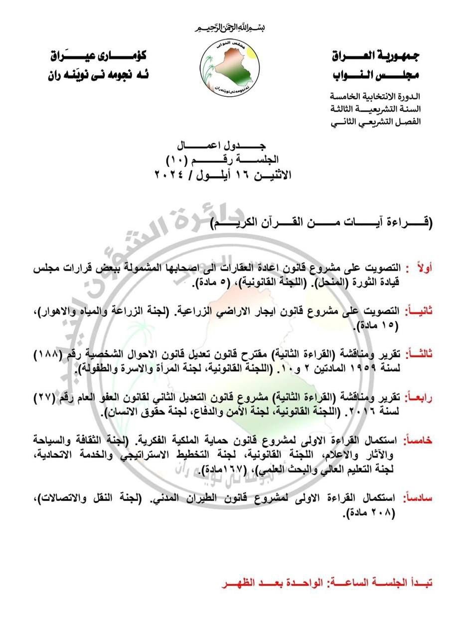 البرلمان يدرج تعديل قانوني الأحوال والعفو العام على جدول أعمال الاثنين