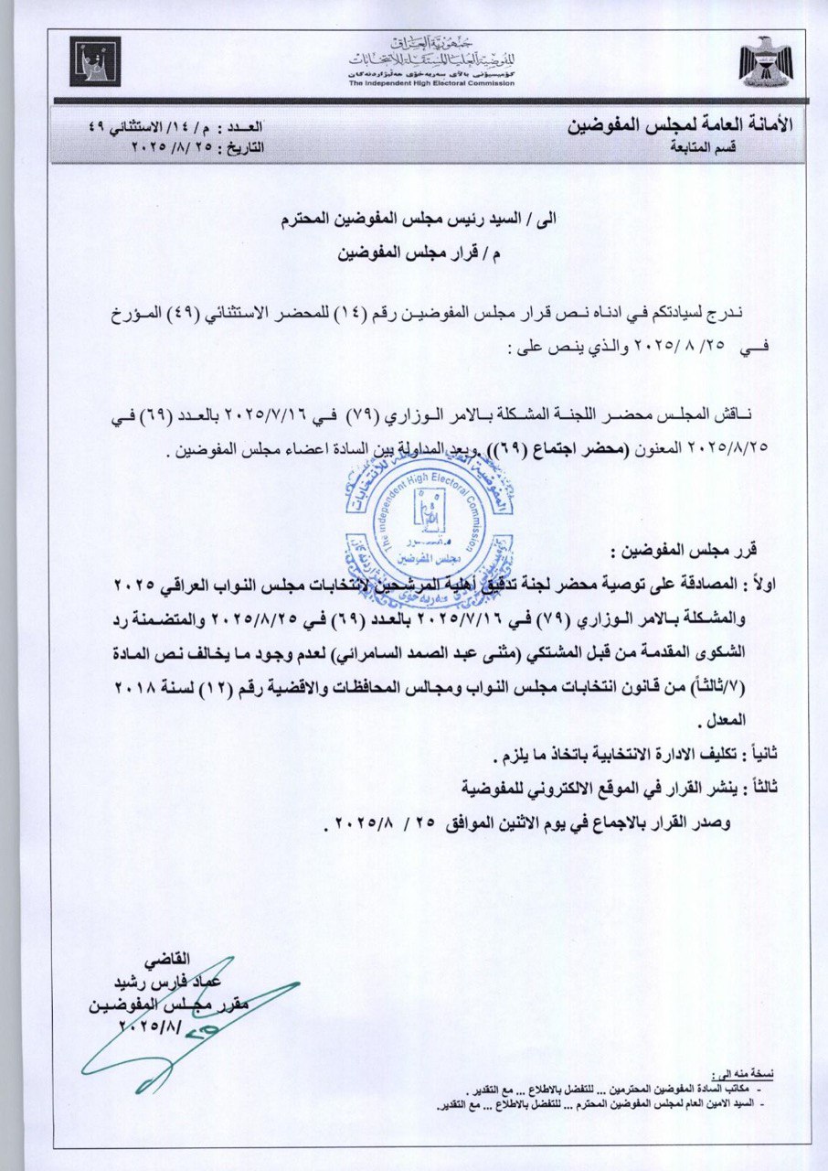 الحلبوسي ينجو من مقصلة الاستبعاد.. مفوضية الانتخابات ردت شكوى السامرائي (وثيقة)