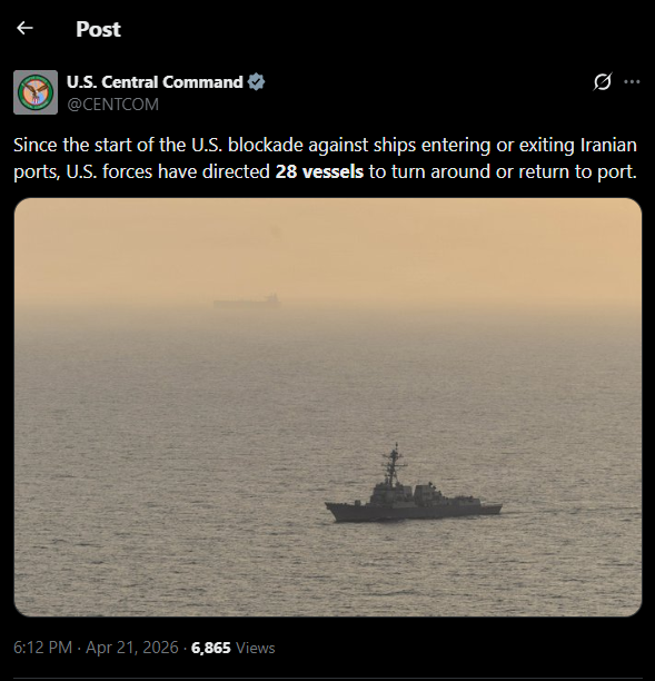 الجيش الأميركي يعلن حصيلة حصار هرمز: منع 28 سفينة من الدخول لموانئ إيران
