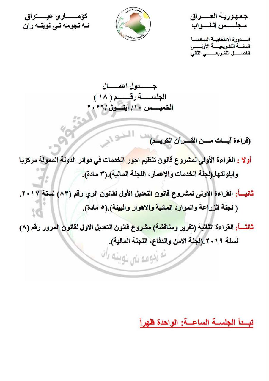 3 قوانين على جدول أعمال جلسة البرلمان الخميس