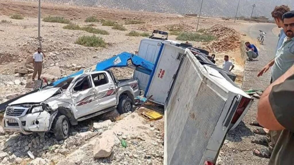 "كرين" سقط فوق "بيك آب" كان يحاول إخراجها من منحدر في السليمانية