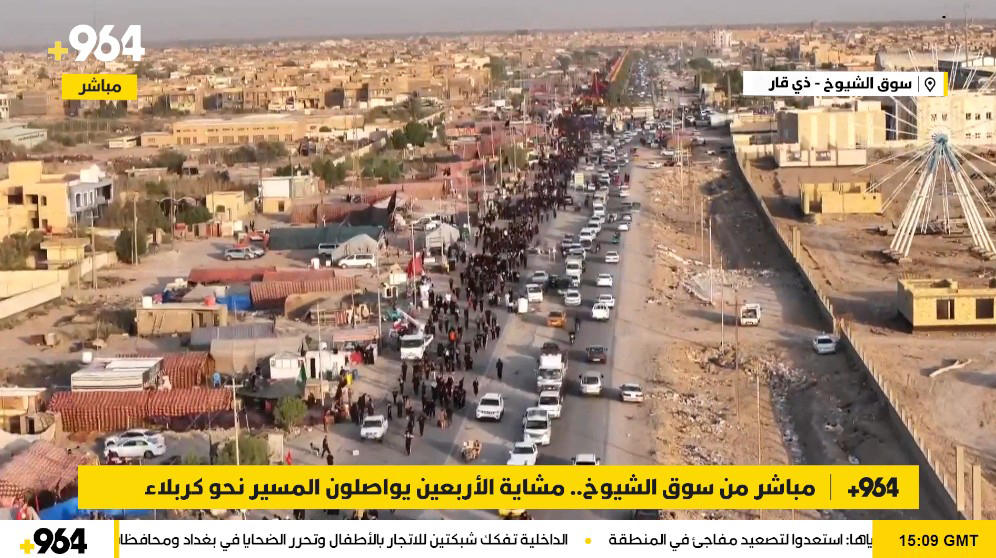 بث مباشر من سوق الشيوخ.. مشاية الأربعين يواصلون المسير نحو كربلاء